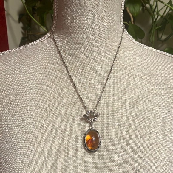 Genuine Baltic Amber & Sterling Silver Toggle Chain Necklace 🦋 - Picture 1 of 16